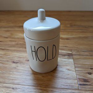 Rae Dunn "Hold" canister container for bathroom with lid